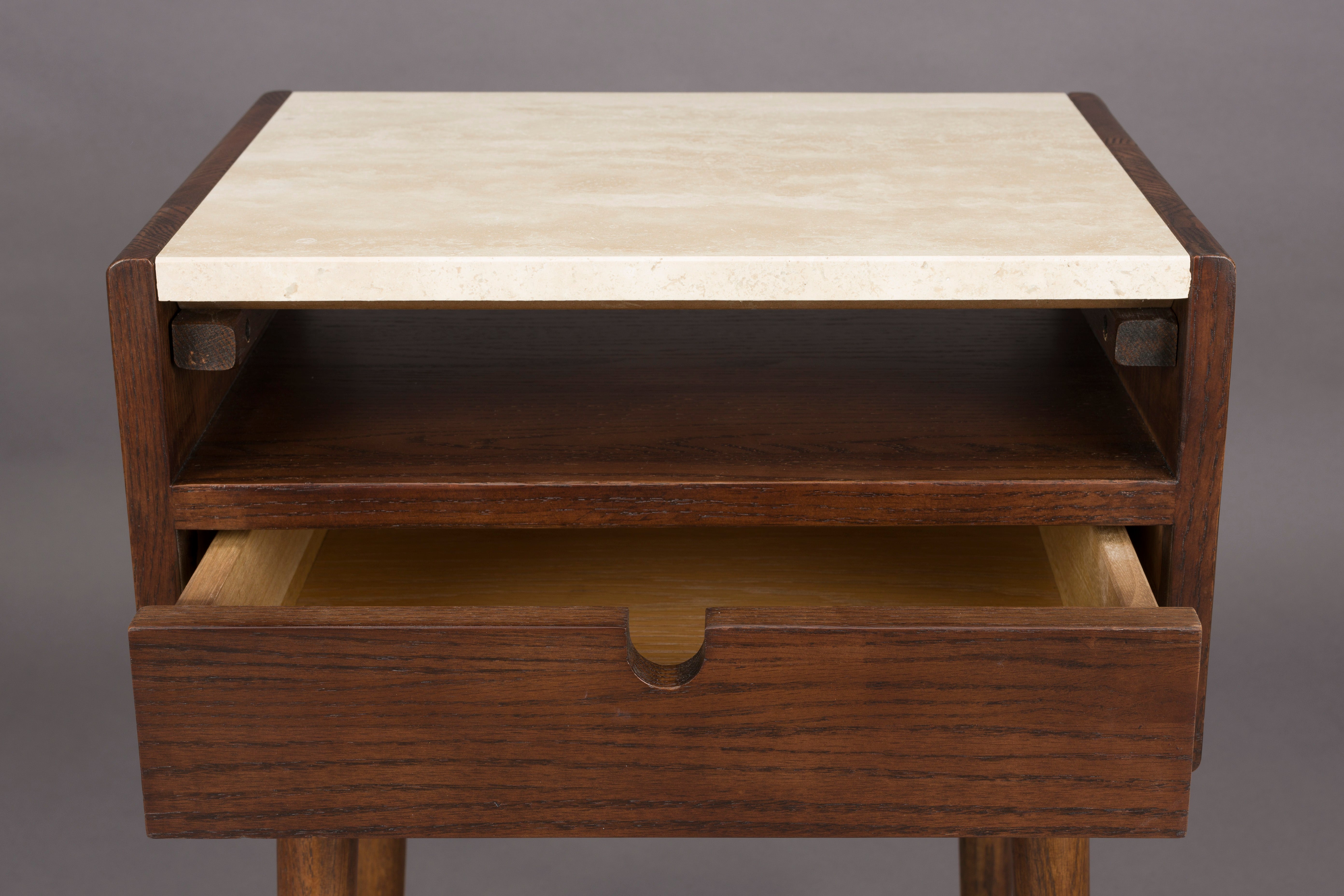 Dutchbone Arda Brown Wood & Travertine Bedside Table
